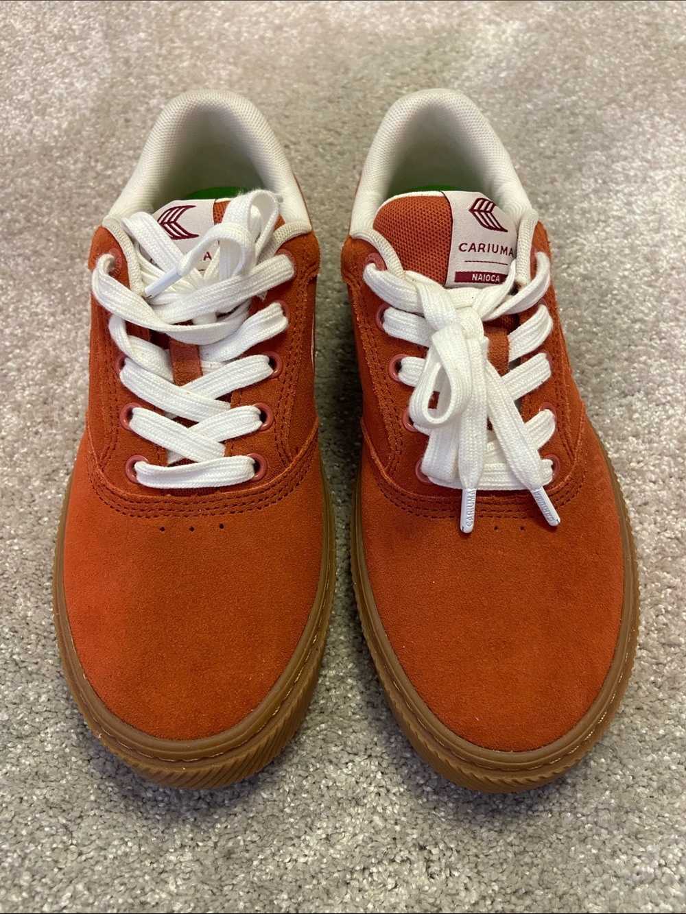 Cariuma Orange Suede Sneakers with White Laces